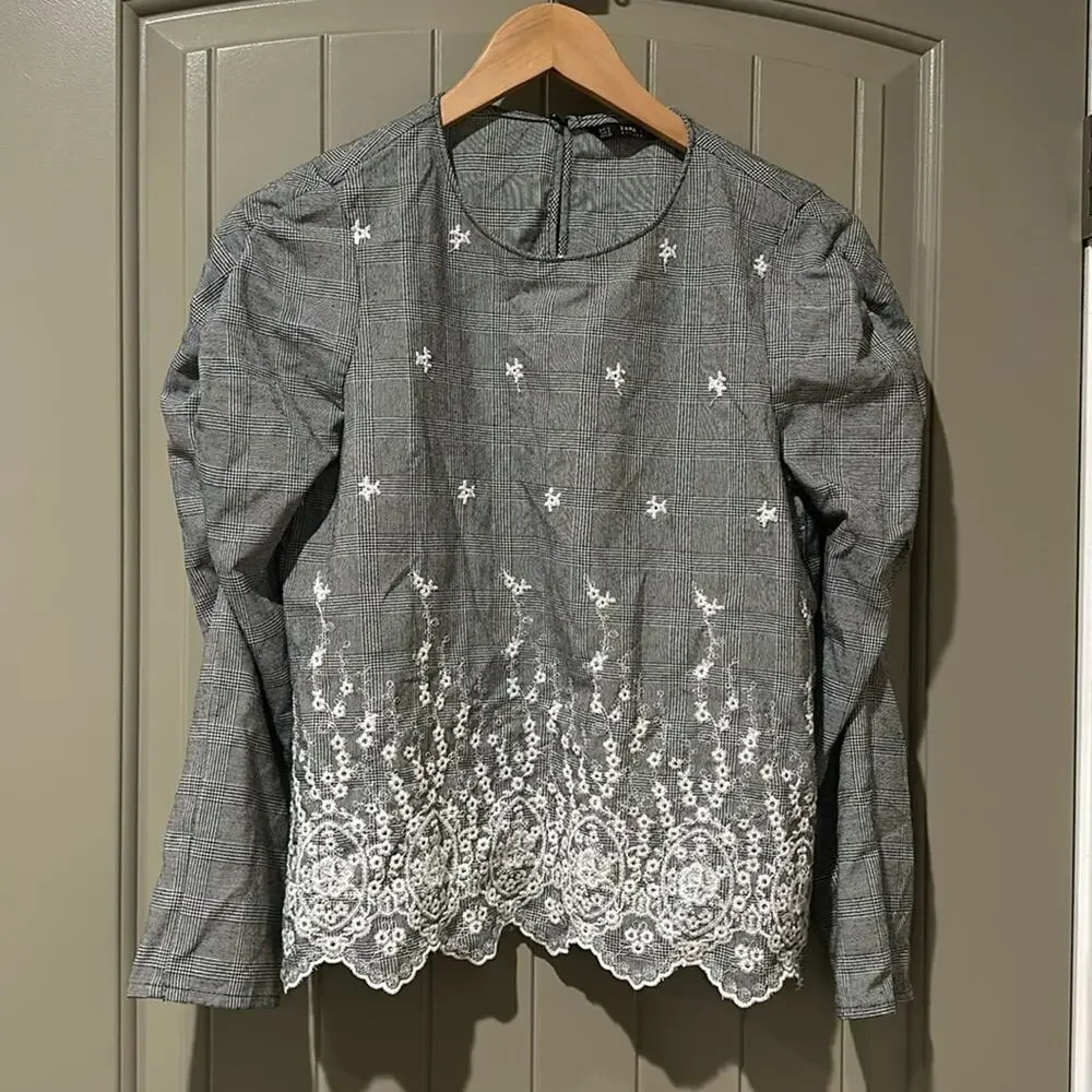 ZARA Lace Embroidered Top Sz S